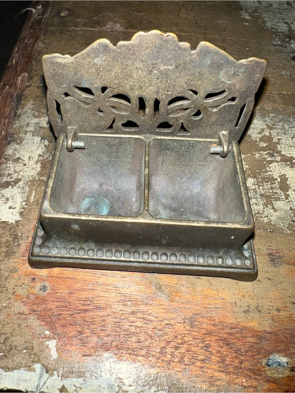 Vintage Art Nouveau Ornate Rolled Stamp Holder  in Antique Brass